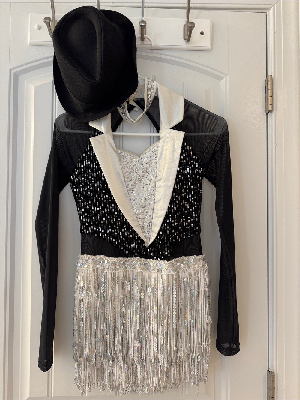 Weissman Black and White Sequin Fringe Dance Costume